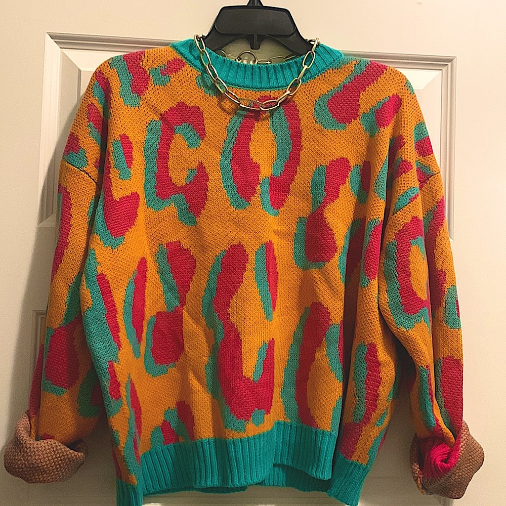 Sweater leopard pink orange blue
